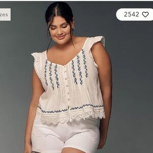 Maeve Flutter Sleeve Pintuck Top Womens 2X